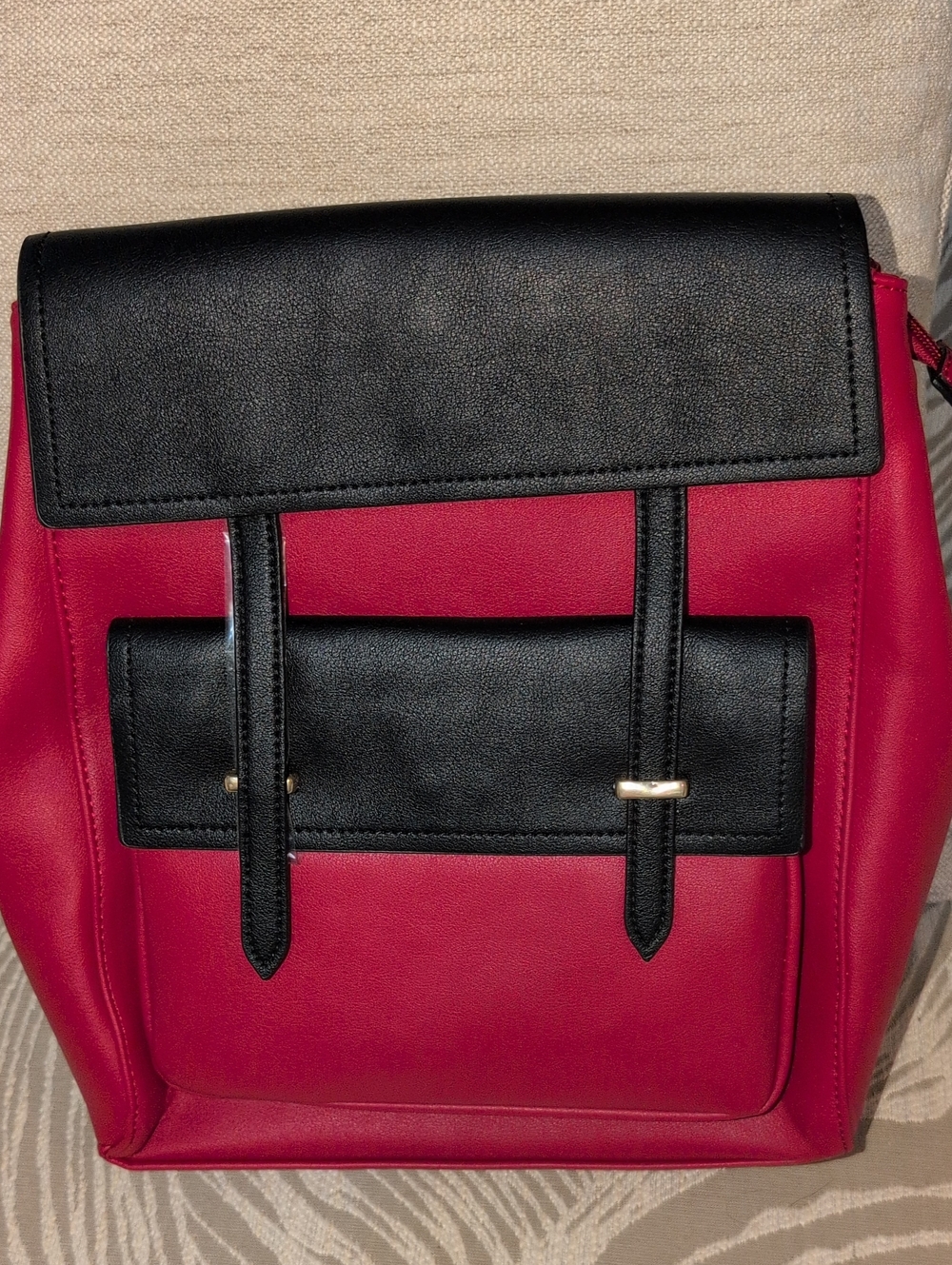 Two-Tone Red and Black Faux Leather Backpack By American Bee